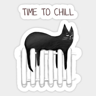 Cartoon funny black cat and the inscription "Time to chill". Sticker